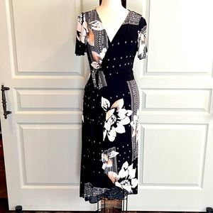 O’Neill black white pink floral wrap dress high low coverup medium